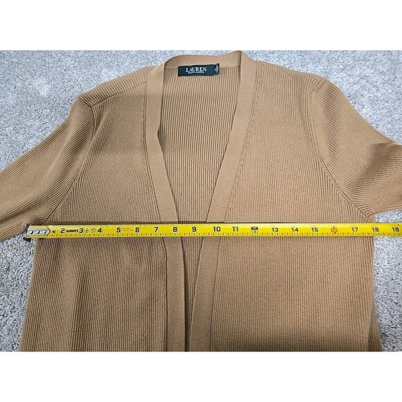 Lauren Ralph Lauren Ribbed Long Cardigan Pockets Beige Brown Stretch Women’s M - Picture 8 of 10